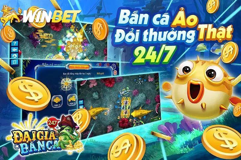 Hình ảnh giới thiệu game bắn cá đổi thưởng 247 với nhiều sinh vật biển và vũ khí đa dạng.